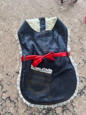 Denim Lace Dog Coat with Red Ribbon